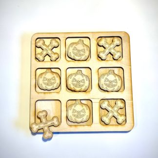 wooden Tic Tac Toe mini game. Halloween themed